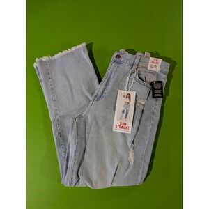 Celebrity Pink Slim Straight Light Wash Denim Distressed Jeans NWT Size 13 / 31